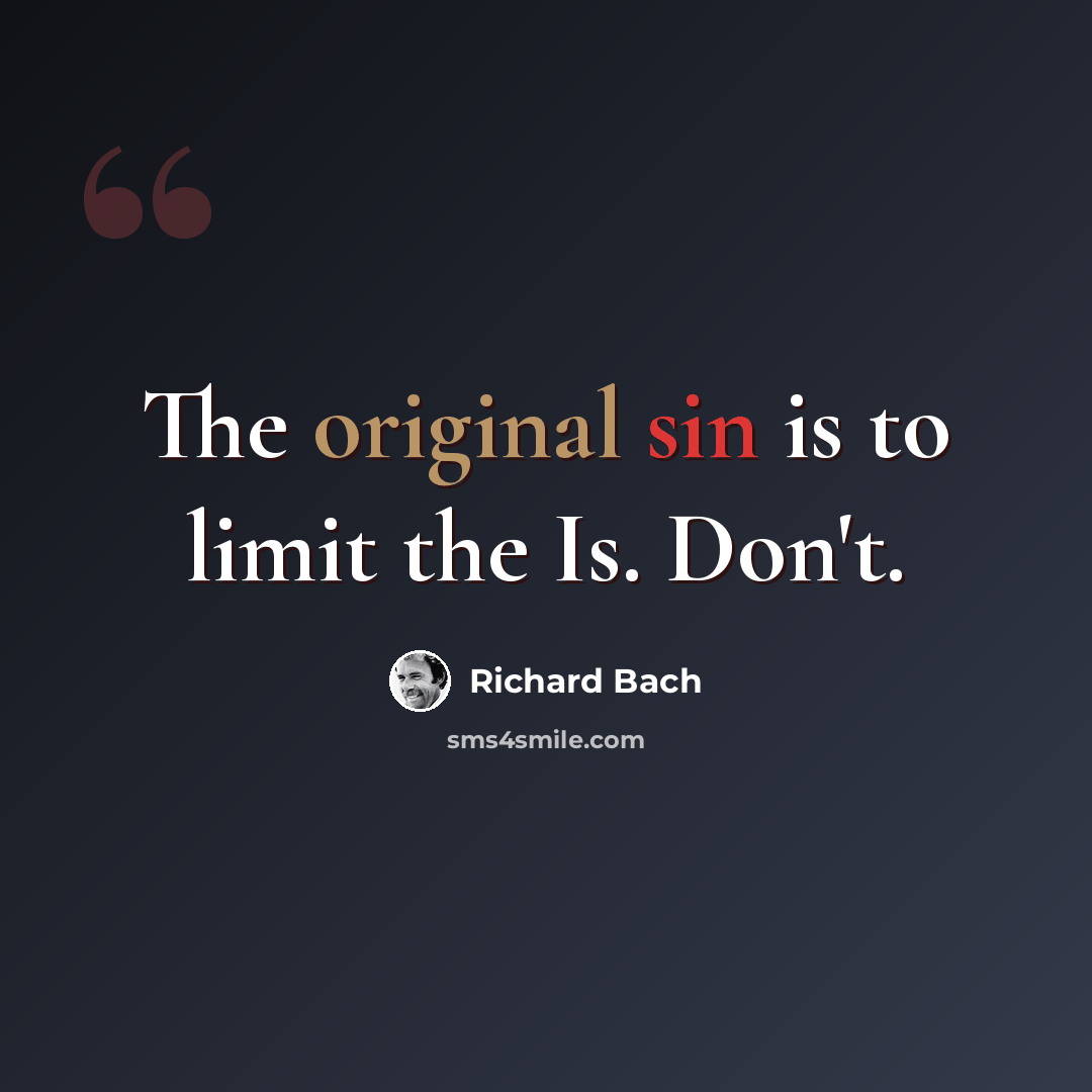 “The original sin is to limit the Is. Don't.” quote by Richard Bach