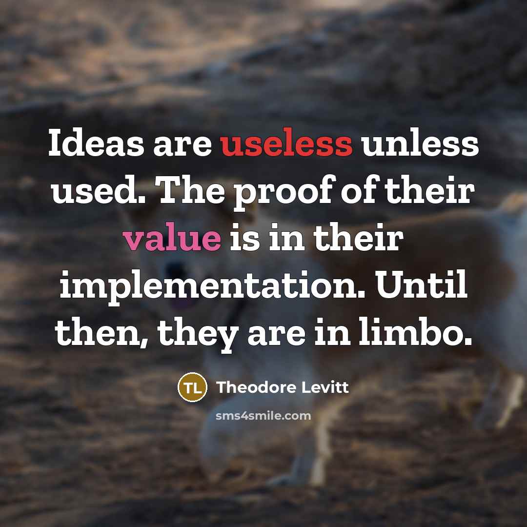 “Ideas are useless unless used. The proof of their value is in their implementation. Until then, they are in limbo.” quote by Theodore Levitt