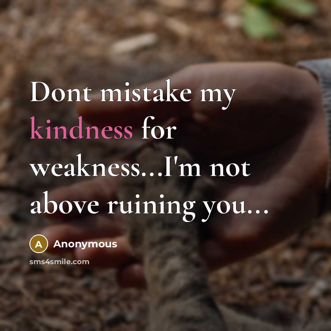 “Dont mistake my kindness for weakness...I'm not above ruining you...” quote by Anonymous