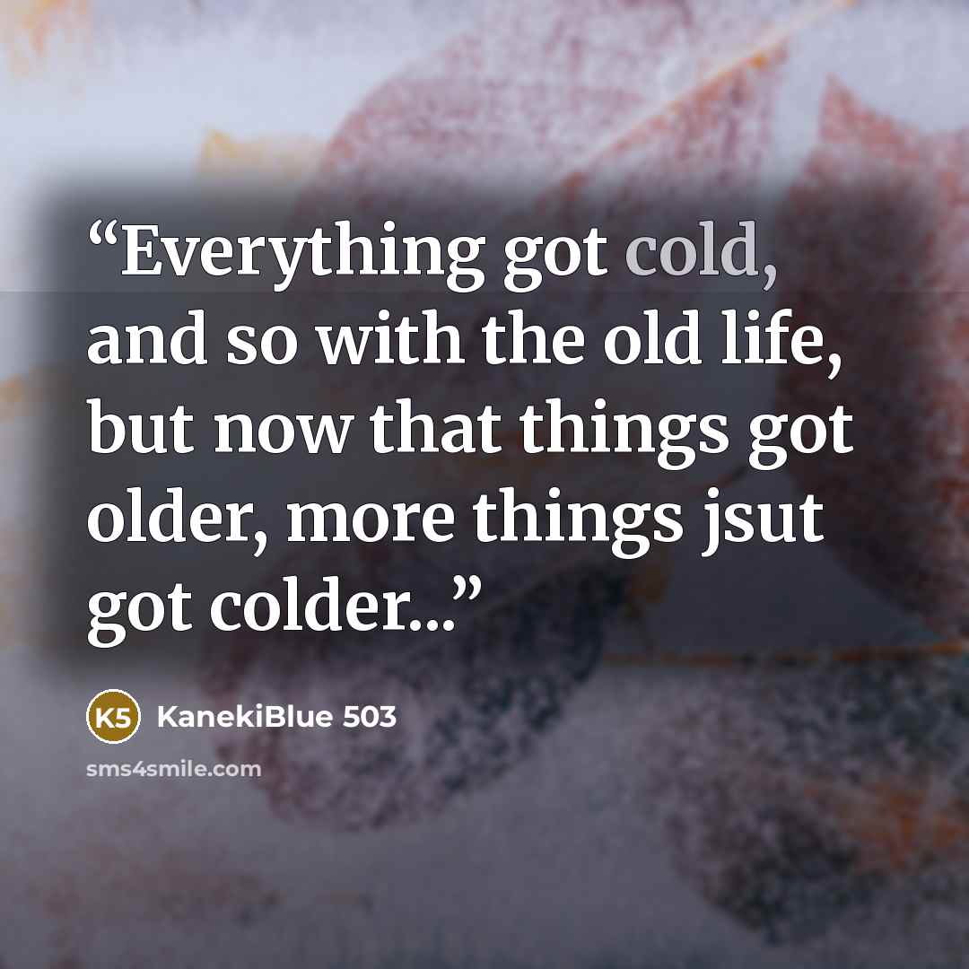 “Everything got cold, and so with the old life, but now that things got older, more things jsut got colder...” quote by KanekiBlue 503
