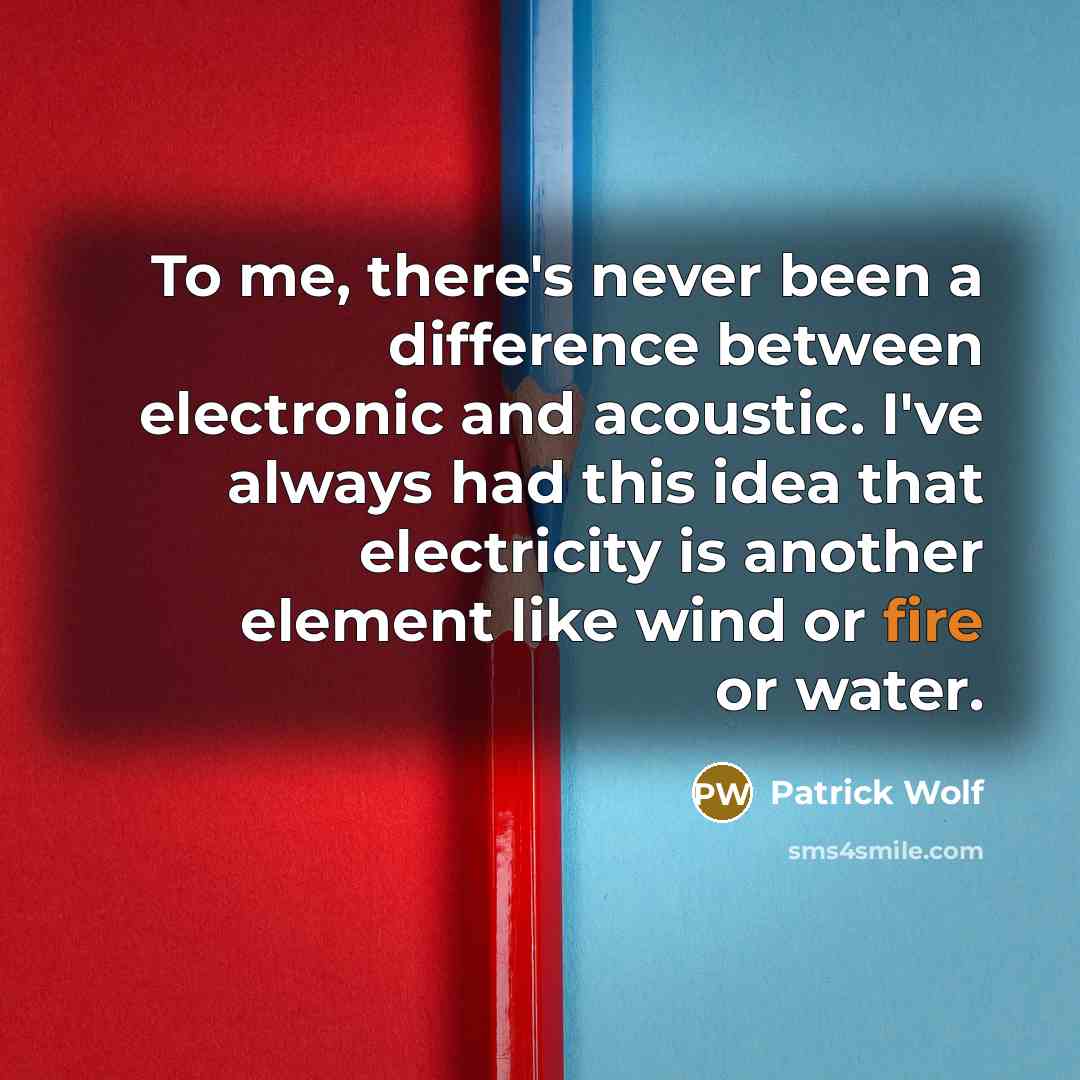 “To me, there's never been a difference between electronic and acoustic. I've always had this idea that electricity is another element like wind or fire or water.” quote by Patrick Wolf