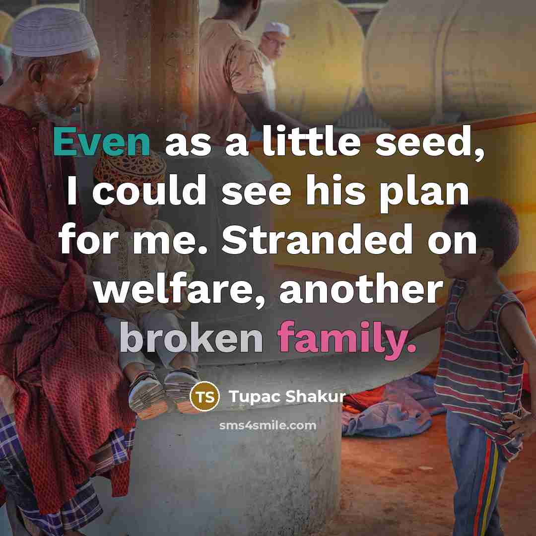 “Even as a little seed, I could see his plan for me. Stranded on welfare, another broken family.” quote by Tupac Shakur