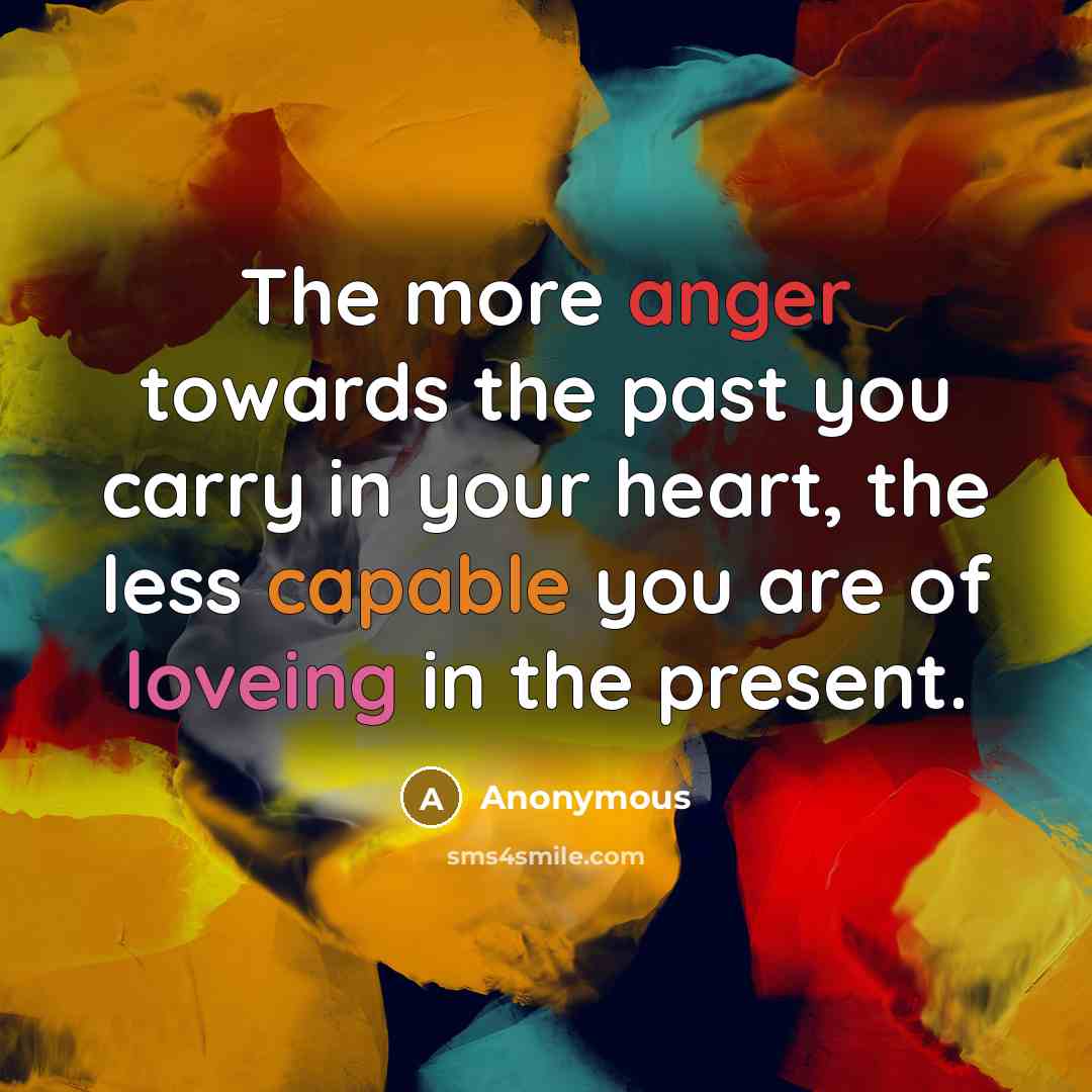 “The more anger towards the past you carry in your heart, the less capable you are of loveing in the present.” quote by Anonymous