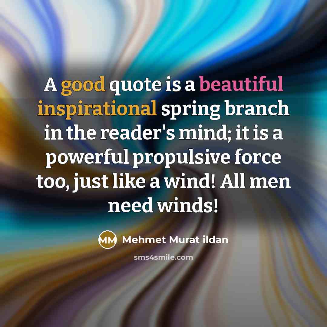 “A good quote is a beautiful inspirational spring branch in the reader's mind; it is a powerful propulsive force too, just like a wind! All men need winds!” quote by Mehmet Murat Ildan