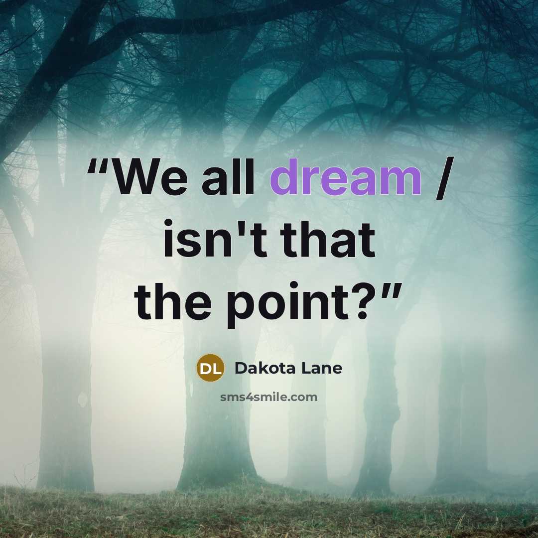 “We all dream / isn't that the point?” quote by Dakota Lane