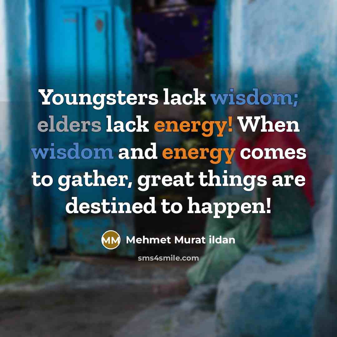 “Youngsters lack wisdom; elders lack energy! When wisdom and energy comes to gather, great things are destined to happen!” quote by Mehmet Murat Ildan