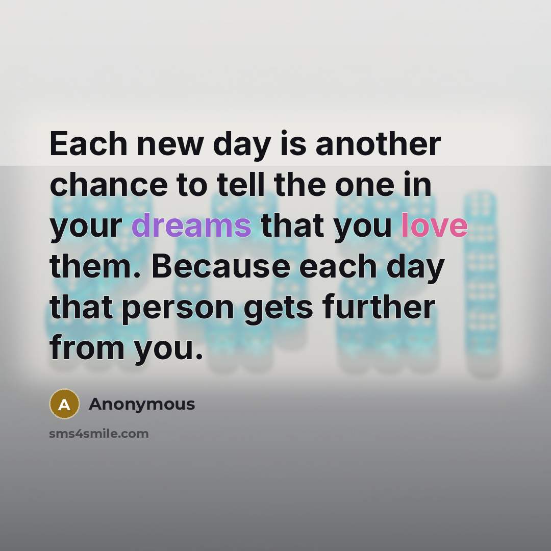 “Each new day is another chance to tell the one in your dreams that you love them. Because each day that person gets further from you.” quote by Anonymous