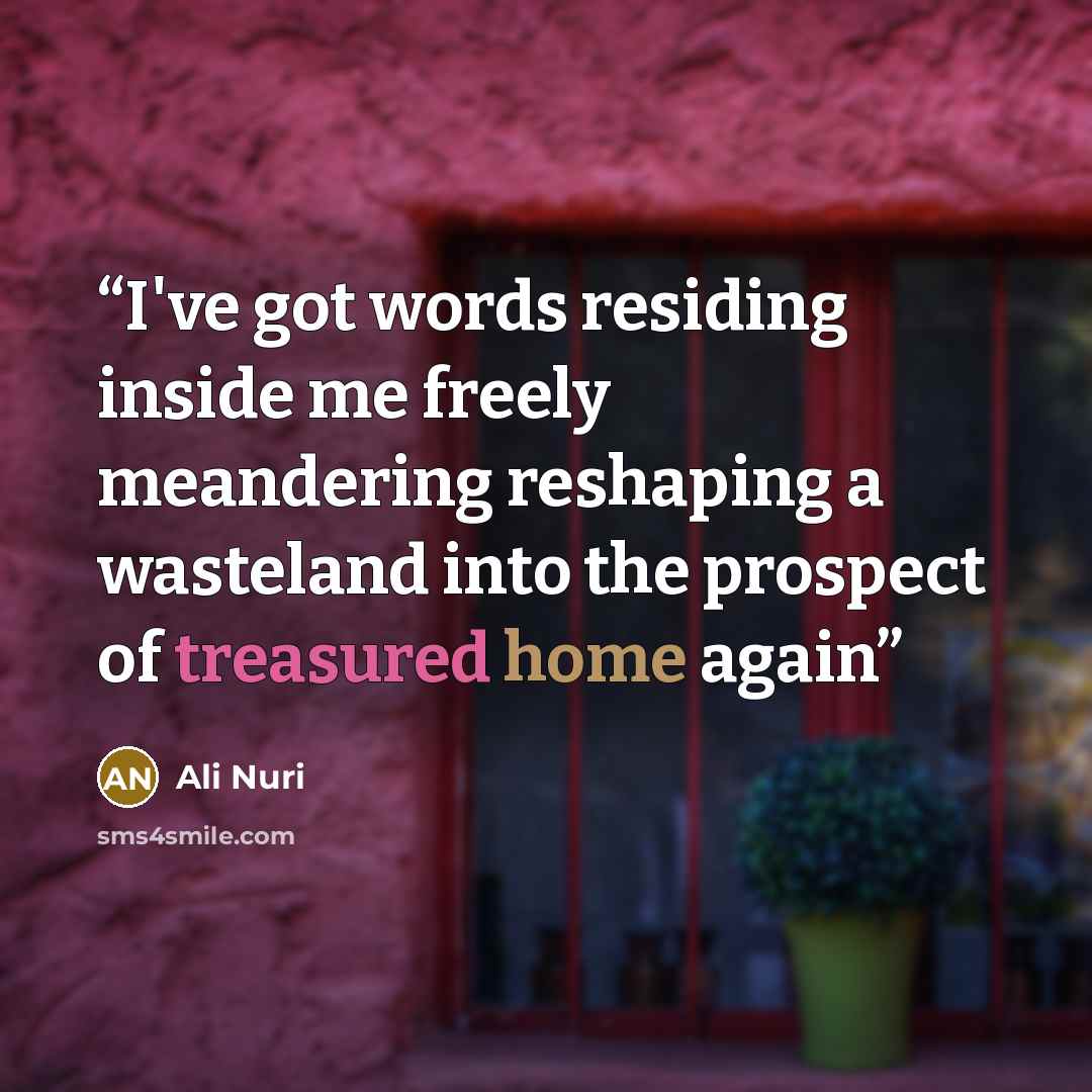 “I've got words residing inside me freely meandering reshaping a wasteland into the prospect of treasured home again” quote by Ali Nuri