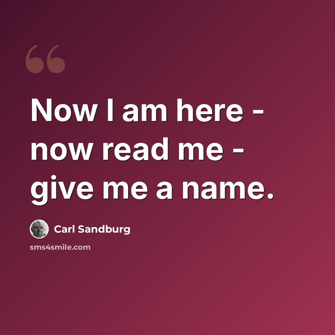 “Now I am here - now read me - give me a name.” quote by Carl Sandburg