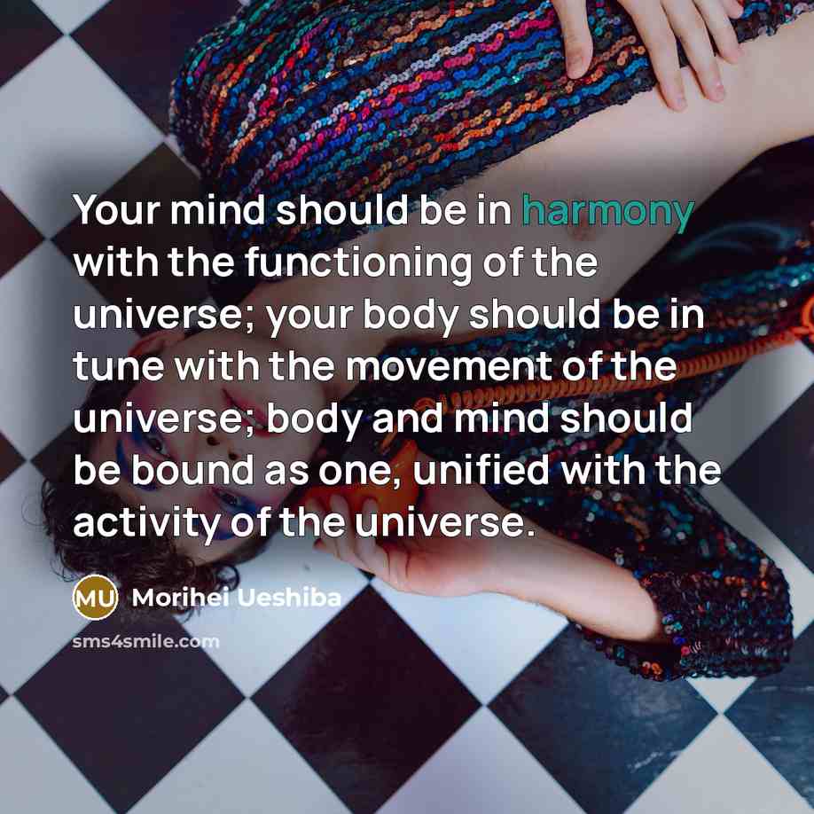 “Your mind should be in harmony with the functioning of the universe; your body should be in tune with the movement of the universe; body and mind should be bound as one, unified with the activity of the universe.” quote by Morihei Ueshiba