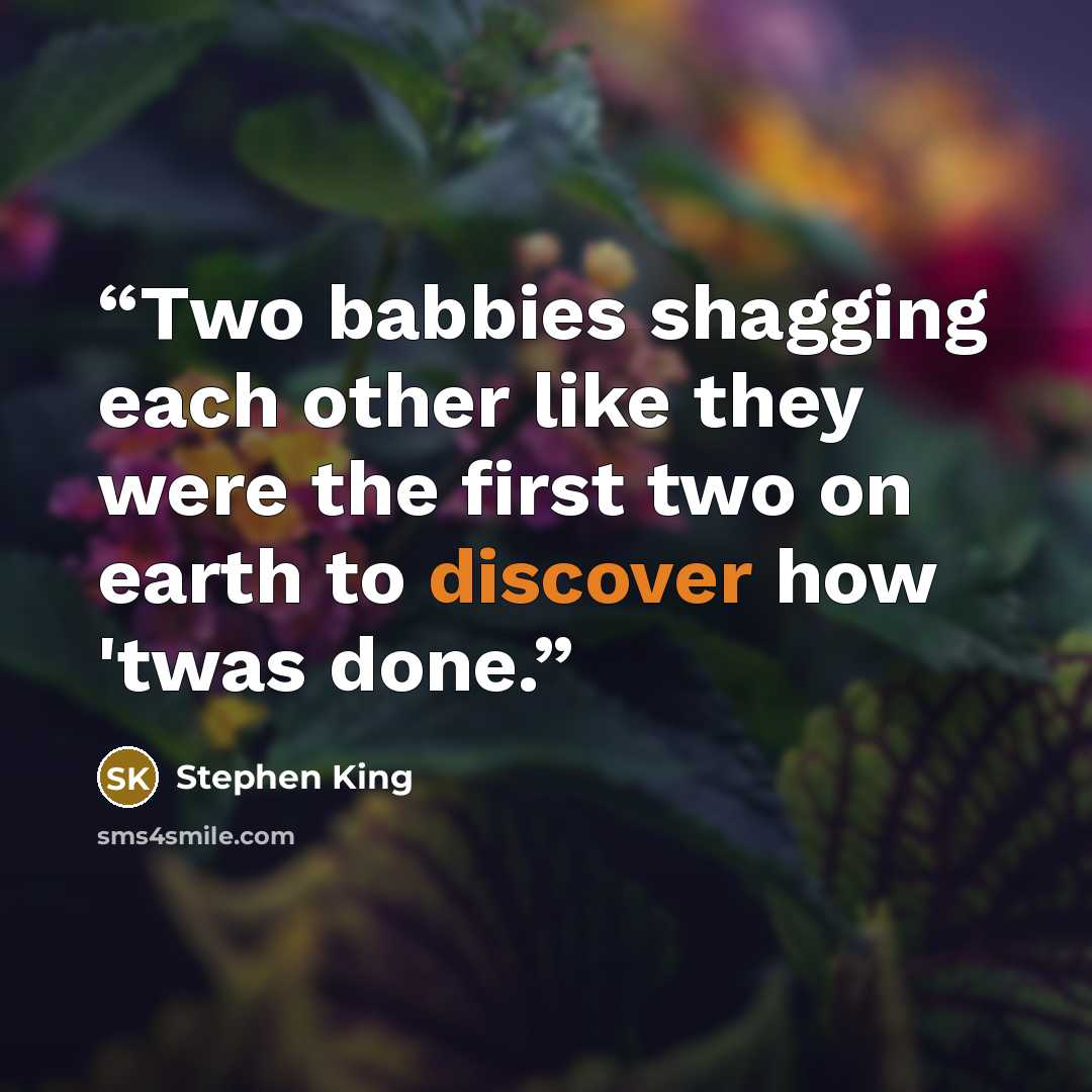 “Two babbies shagging each other like they were the first two on earth to discover how 'twas done.” quote by Stephen King