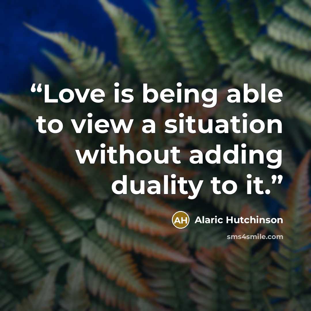 “Love is being able to view a situation without adding duality to it.” quote by Alaric Hutchinson