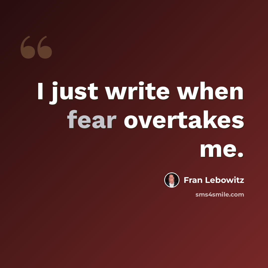 “I just write when fear overtakes me.” quote by Fran Lebowitz