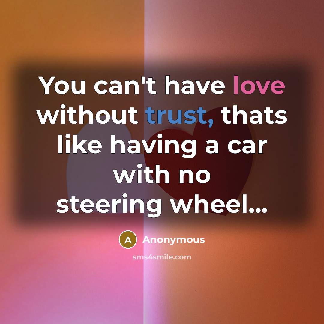 “You can't have love without trust, thats like having a car with no steering wheel...” quote by Anonymous