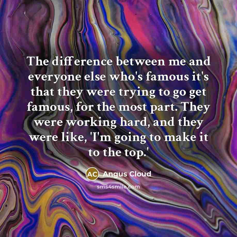 “The difference between me and everyone else who's famous it's that they were trying to go get famous, for the most part. They were working hard, and they were like, 'I'm going to make it to the top.'” quote by Angus Cloud
