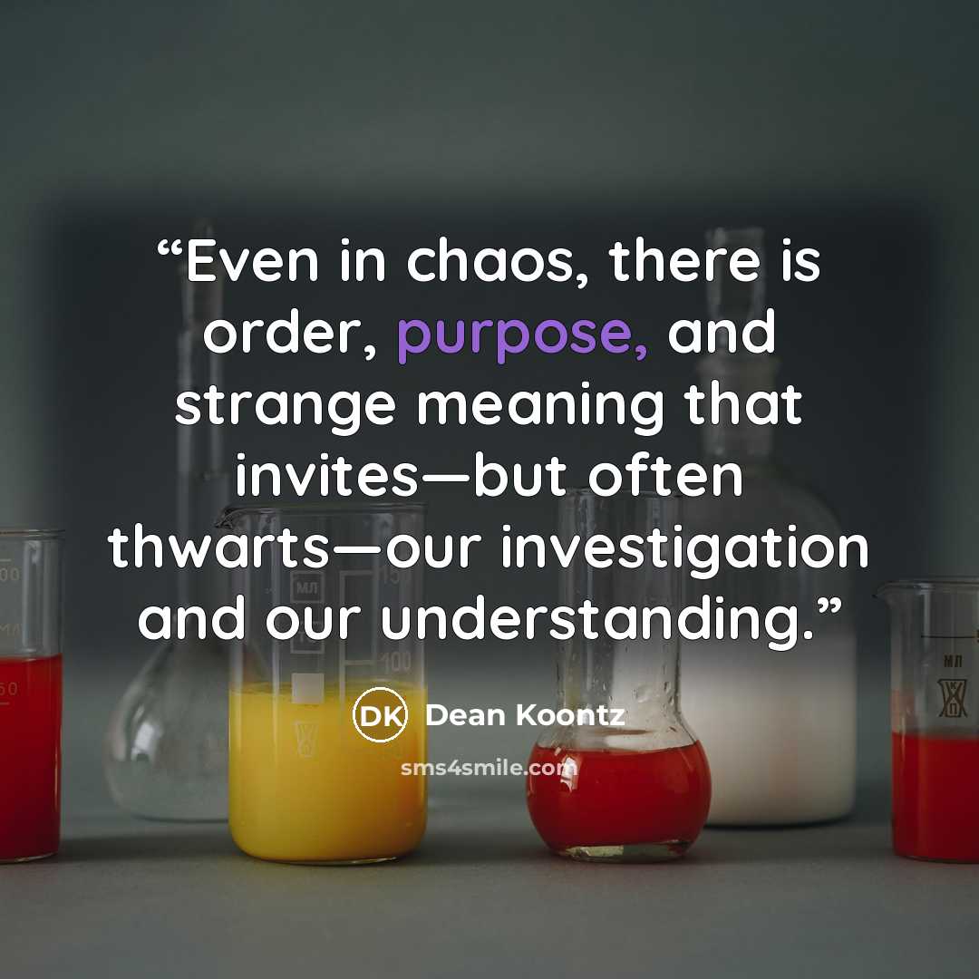 “Even in chaos, there is order, purpose, and strange meaning that invites—but often thwarts—our investigation and our understanding.” quote by Dean Koontz