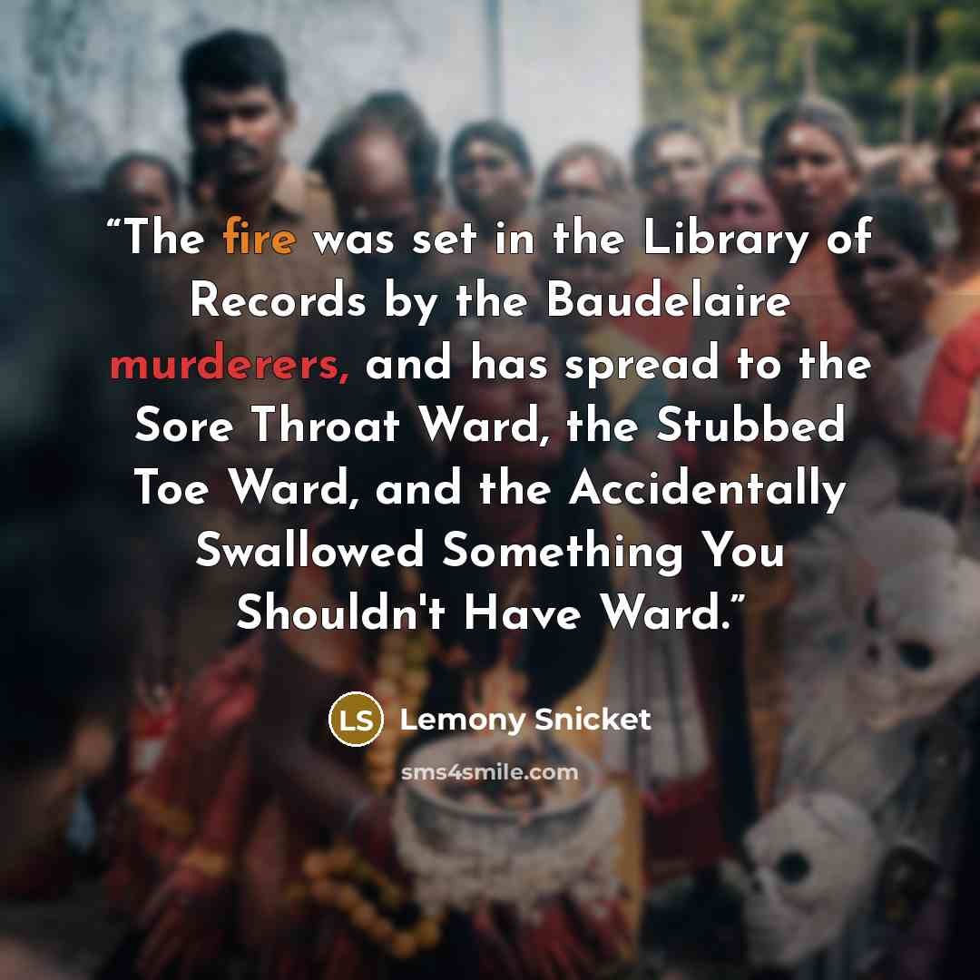 “The fire was set in the Library of Records by the Baudelaire murderers, and has spread to the Sore Throat Ward, the Stubbed Toe Ward, and the Accidentally Swallowed Something You Shouldn't Have Ward.” quote by Lemony Snicket