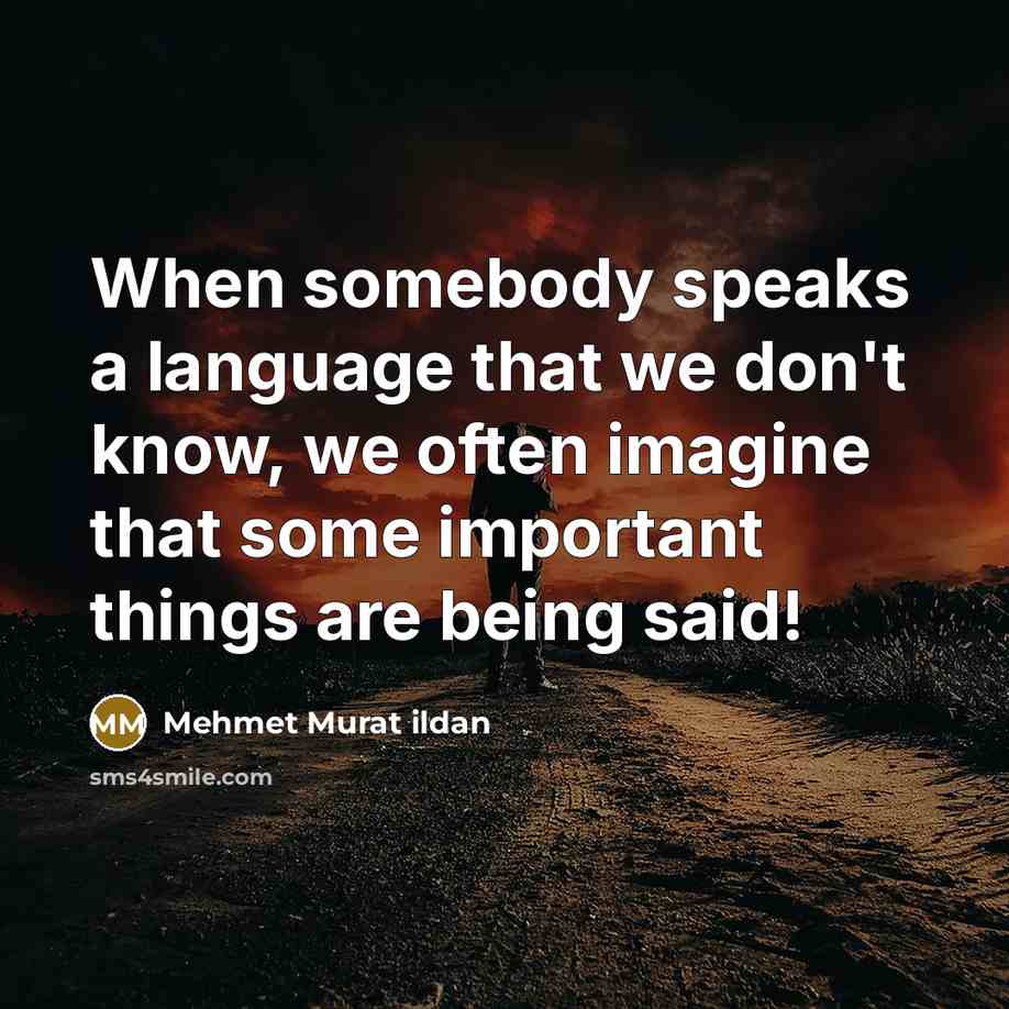 “When somebody speaks a language that we don't know, we often imagine that some important things are being said!” quote by Mehmet Murat Ildan