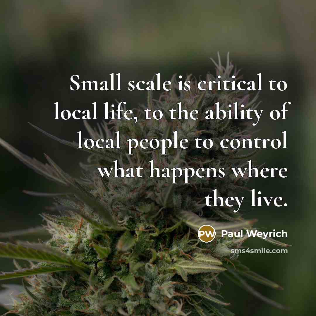 “Small scale is critical to local life, to the ability of local people to control what happens where they live.” quote by Paul Weyrich