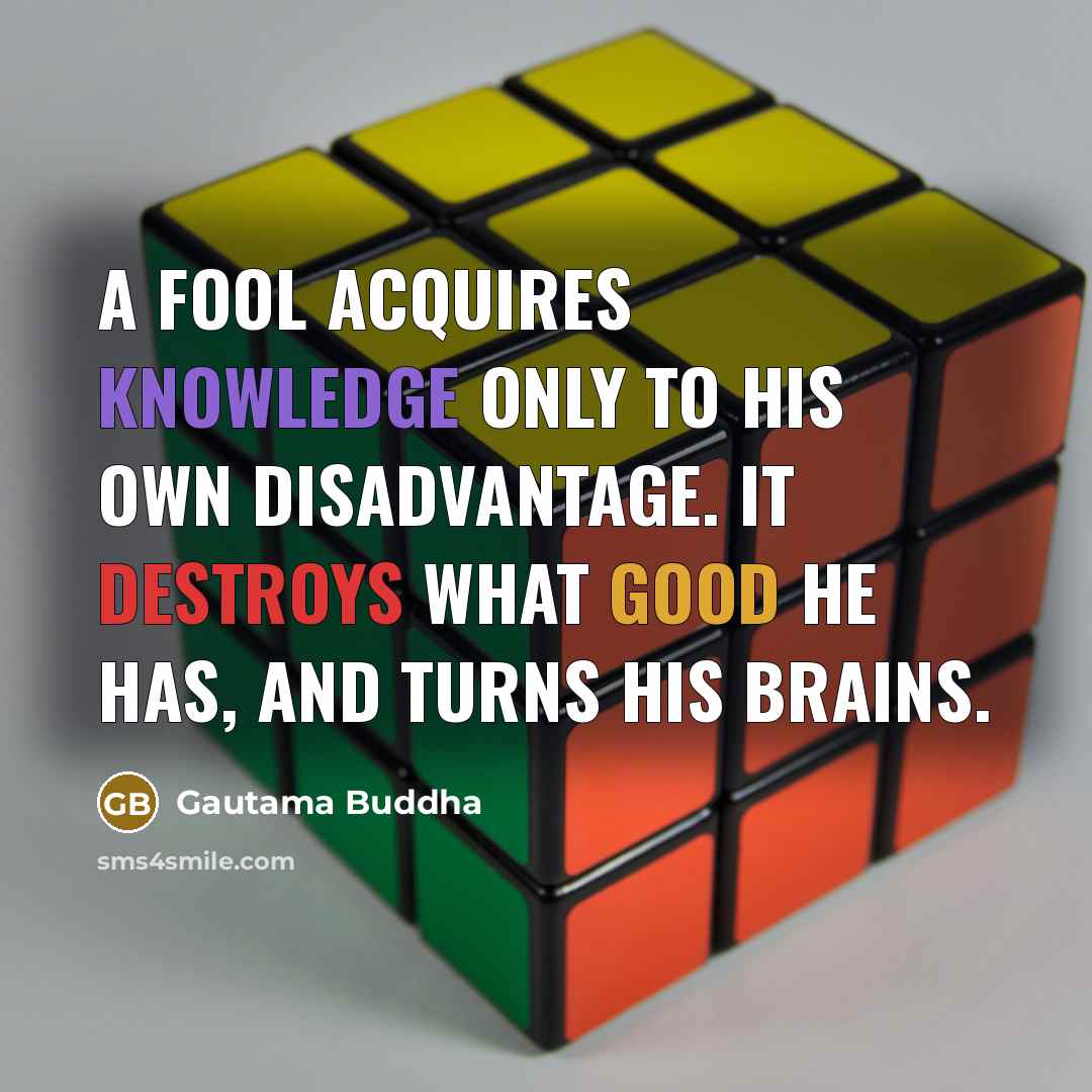 “A fool acquires knowledge only to his own disadvantage. It destroys what good he has, and turns his brains.” quote by Gautama Buddha