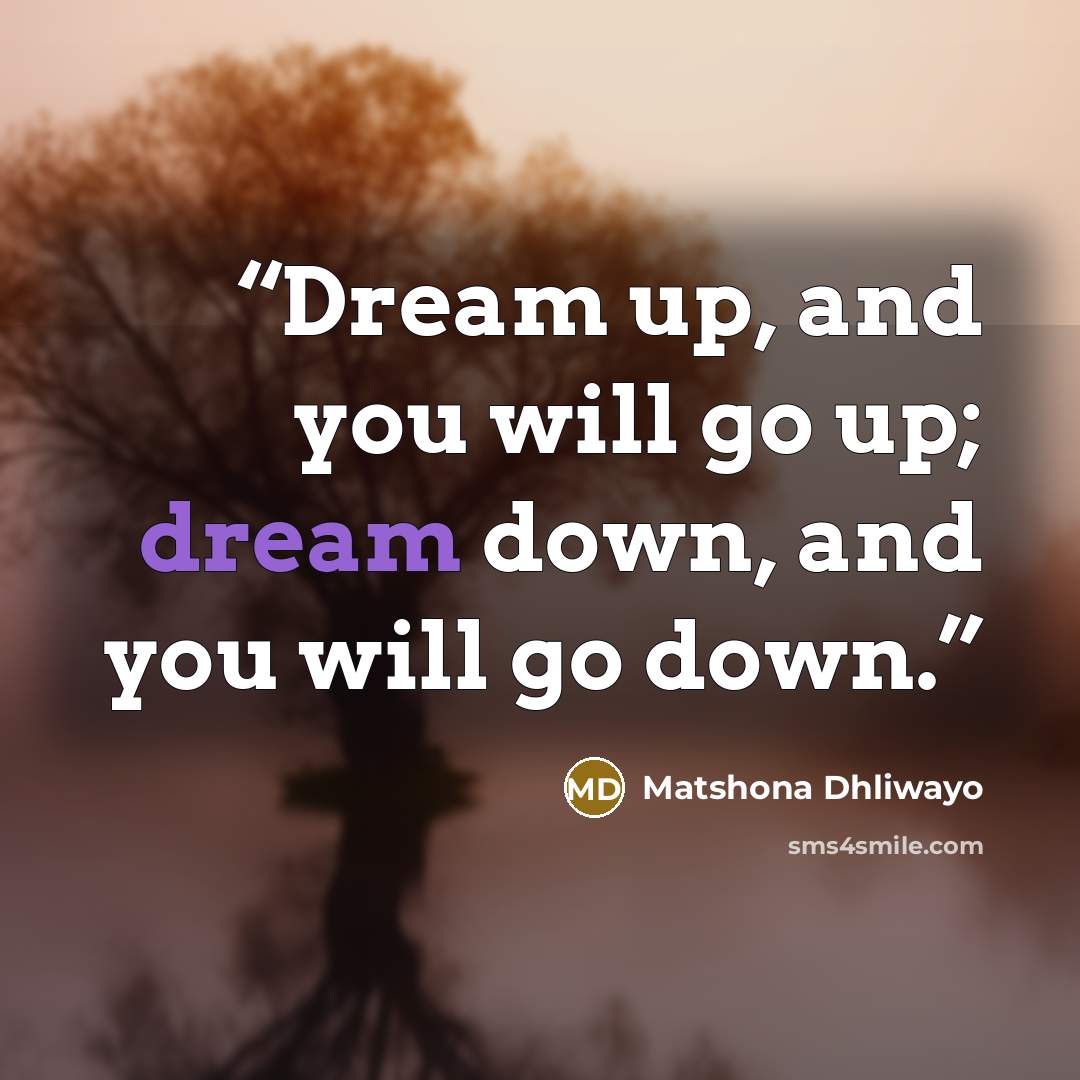 “Dream up, and you will go up; dream down, and you will go down.” quote by Matshona Dhliwayo