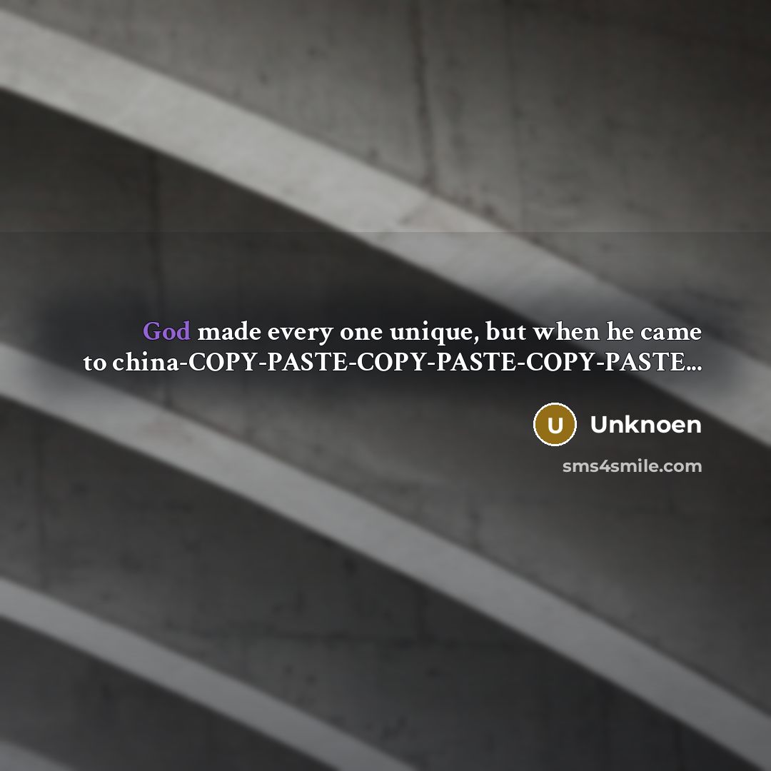 “God made every one unique, but when he came to china-COPY-PASTE-COPY-PASTE-COPY-PASTE...” quote by Unknoen