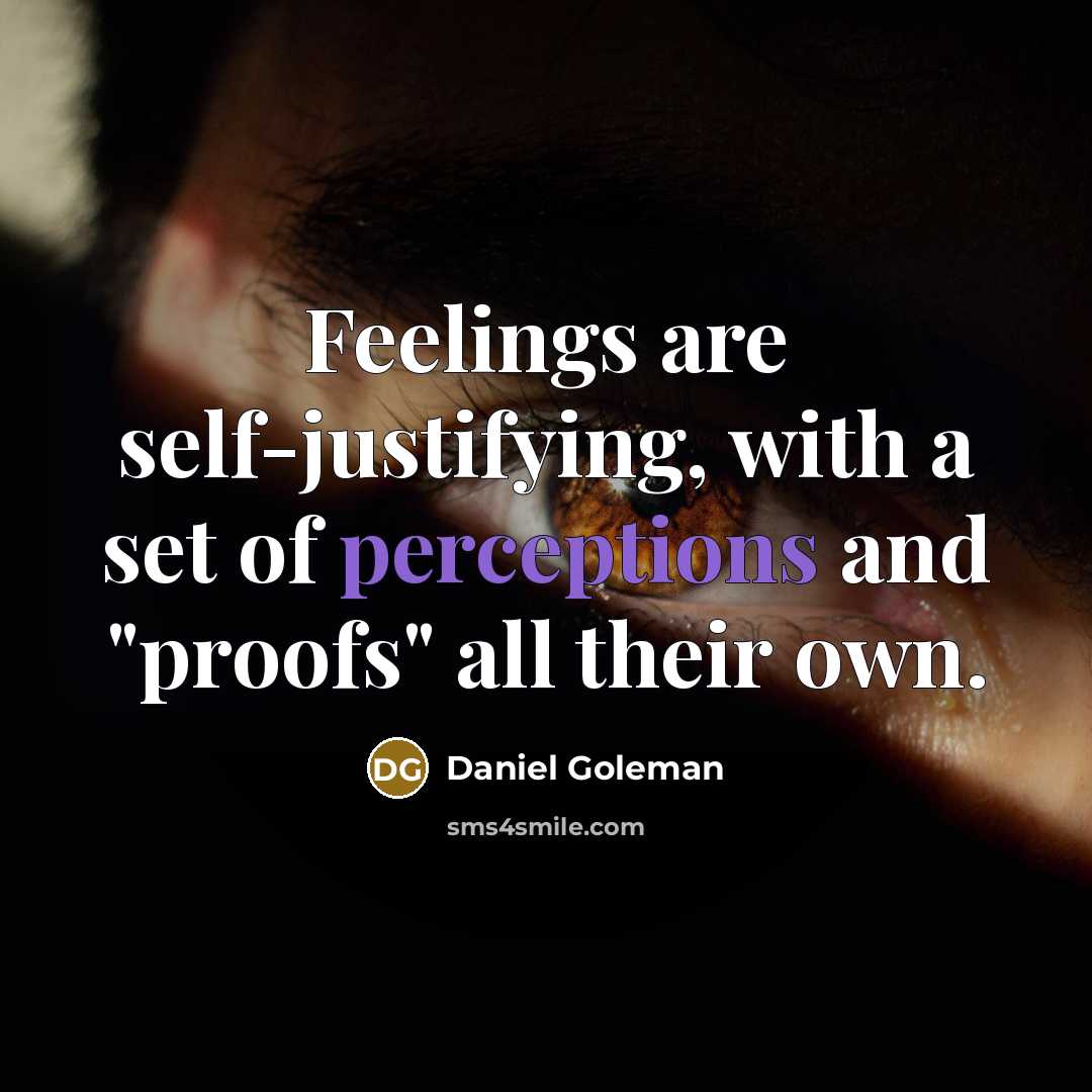 “Feelings are self-justifying, with a set of perceptions and "proofs" all their own.” quote by Daniel Goleman