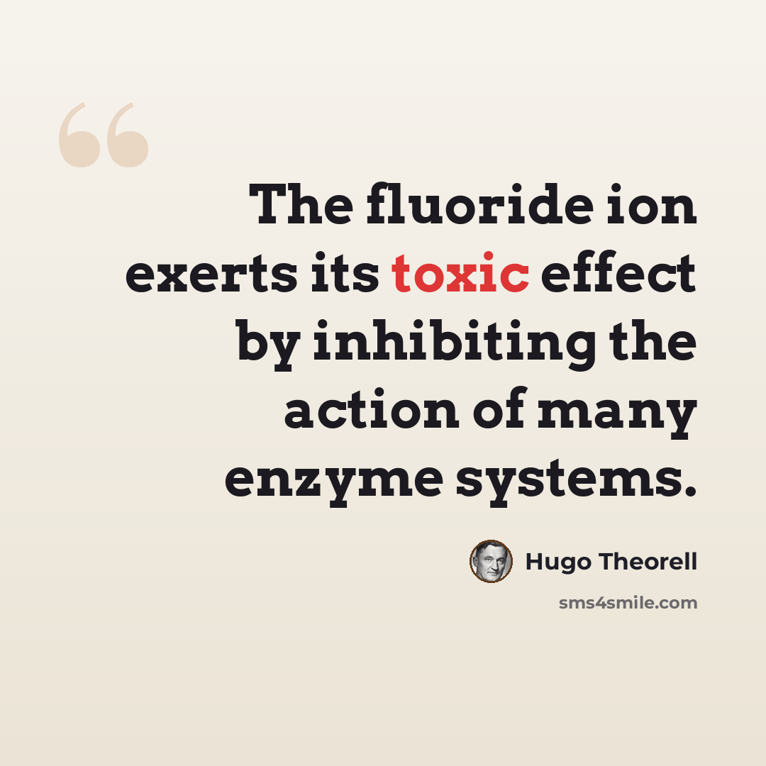 “The fluoride ion exerts its toxic effect by inhibiting the action of many enzyme systems.” quote by Hugo Theorell