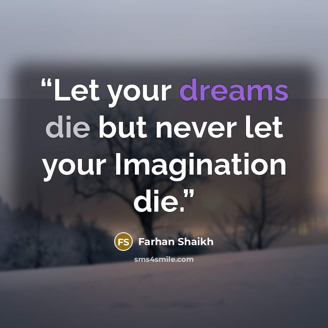 “Let your dreams die but never let your Imagination die.” quote by Farhan Shaikh