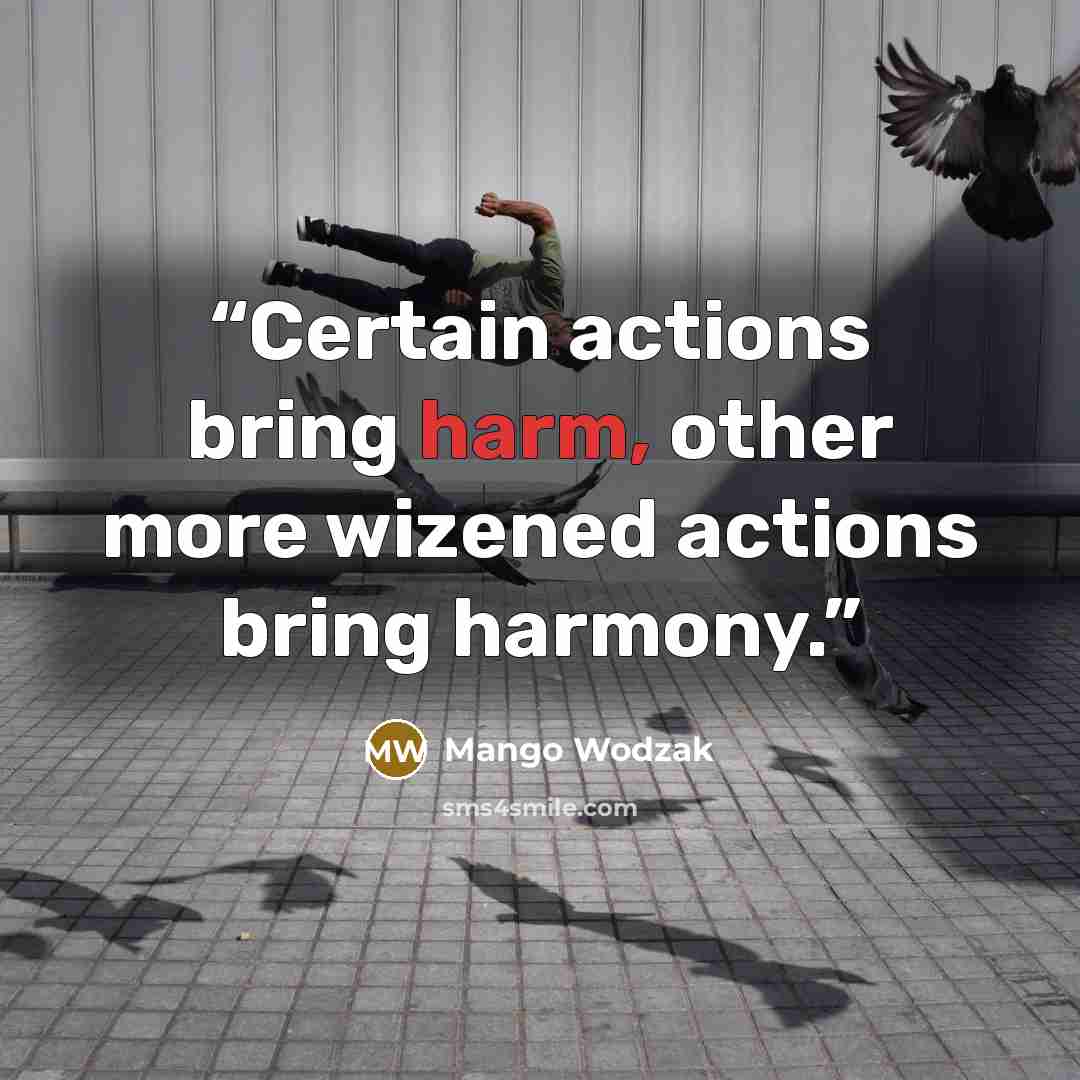 “Certain actions bring harm, other more wizened actions bring harmony.” quote by Mango Wodzak