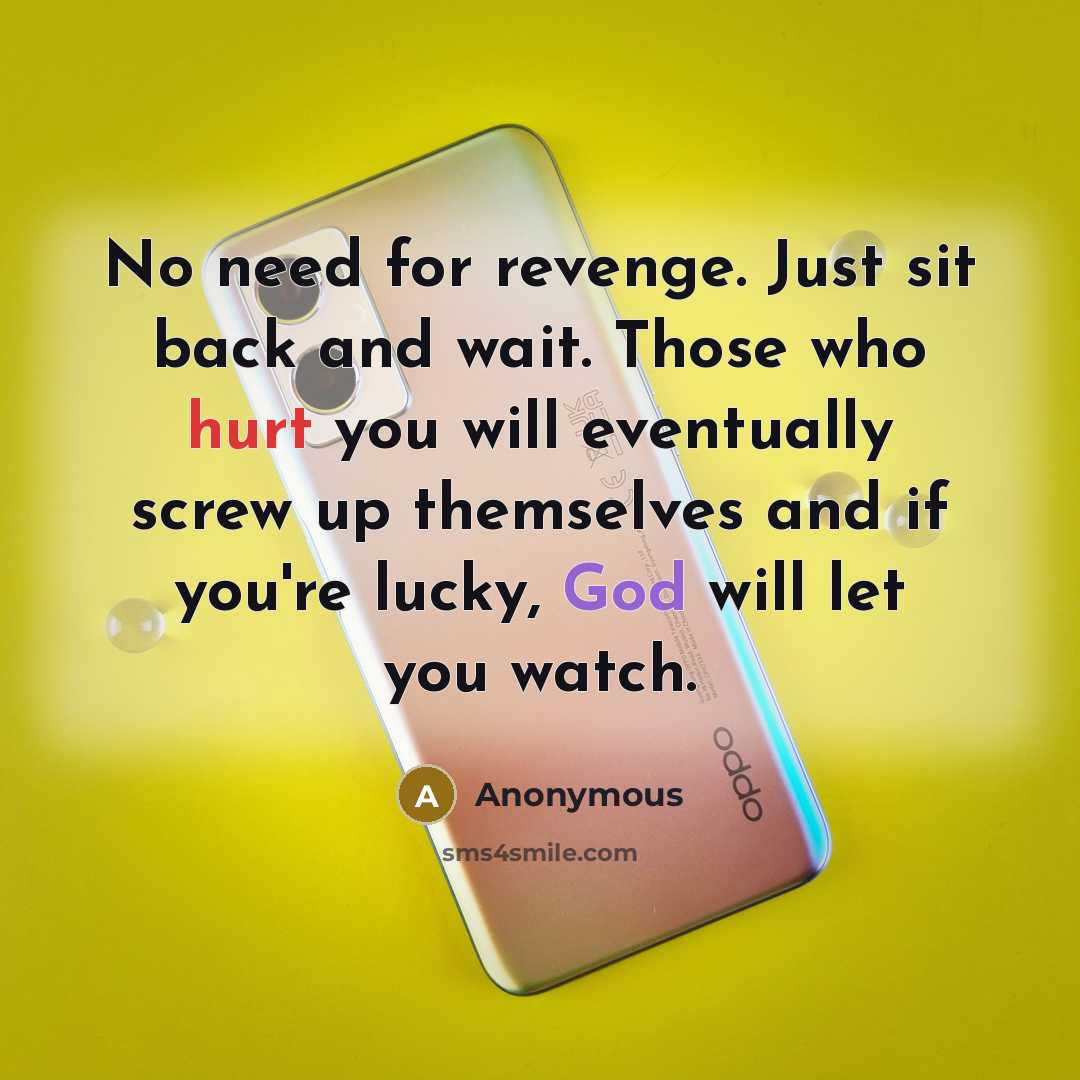 “No need for revenge. Just sit back and wait. Those who hurt you will eventually screw up themselves and if you're lucky, God will let you watch.” quote by Anonymous