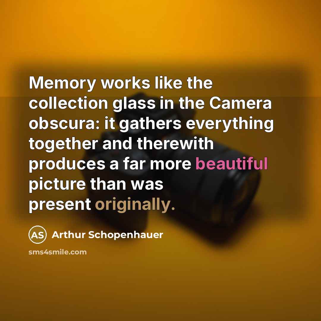“Memory works like the collection glass in the Camera obscura: it gathers everything together and therewith produces a far more beautiful picture than was present originally.” quote by Arthur Schopenhauer