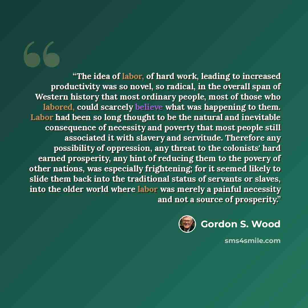“The idea of labor, of hard work, leading to increased productivity was so novel, so radical, in the overall span of Western history that most ordinary people, most of those who labored, could scarcely believe what was happening to them. Labor had been so long thought to be the natural and…” quote by Gordon S. Wood