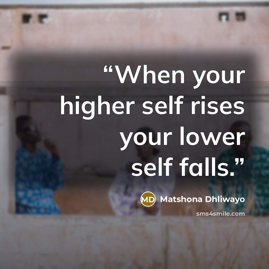 “When your higher self rises your lower self falls.” quote by Matshona Dhliwayo