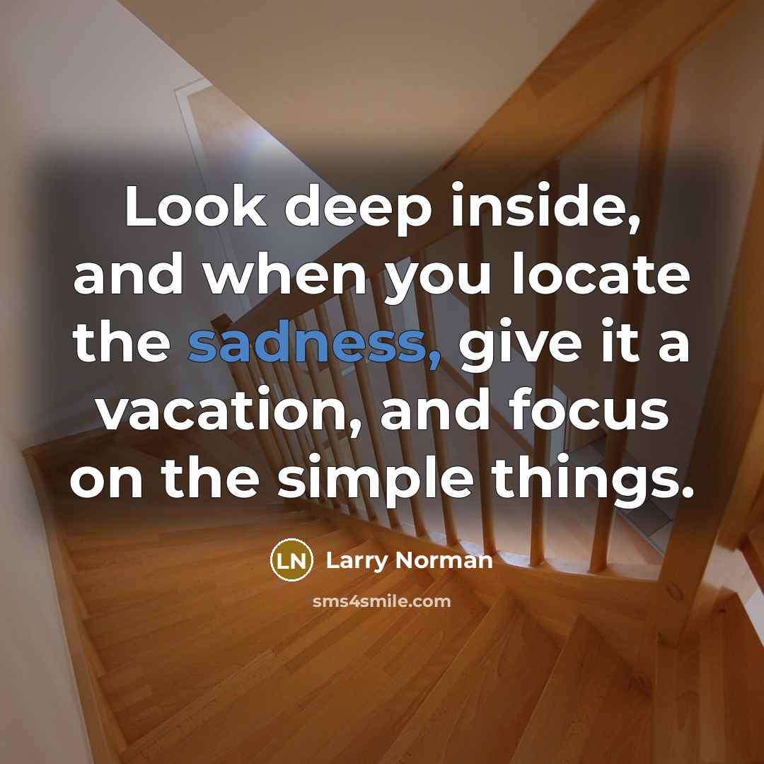 “Look deep inside, and when you locate the sadness, give it a vacation, and focus on the simple things.” quote by Larry Norman