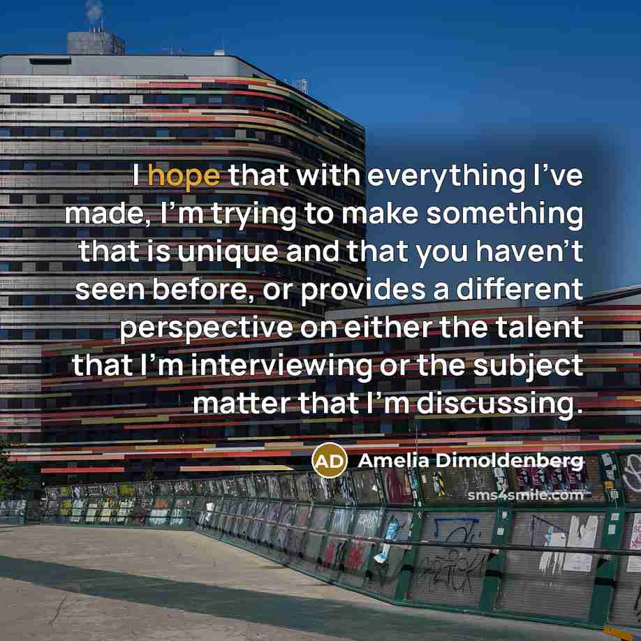“I hope that with everything I've made, I'm trying to make something that is unique and that you haven't seen before, or provides a different perspective on either the talent that I'm interviewing or the subject matter that I'm discussing.” quote by Amelia Dimoldenberg