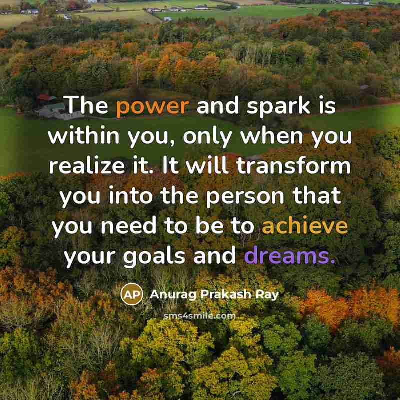 “The power and spark is within you, only when you realize it. It will transform you into the person that you need to be to achieve your goals and dreams.” quote by Anurag Prakash Ray