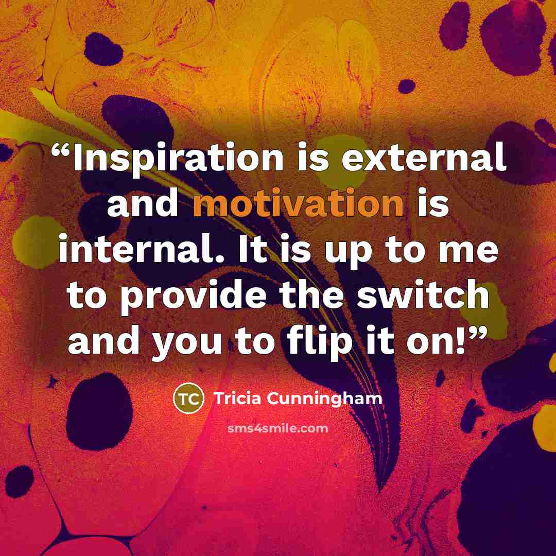 “Inspiration is external and motivation is internal. It is up to me to provide the switch and you to flip it on!” quote by Tricia Cunningham