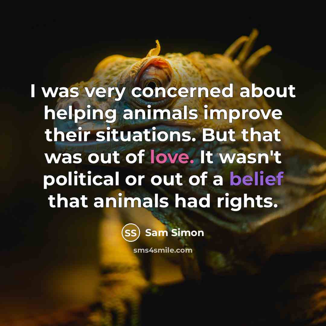 “I was very concerned about helping animals improve their situations. But that was out of love. It wasn't political or out of a belief that animals had rights.” quote by Sam Simon