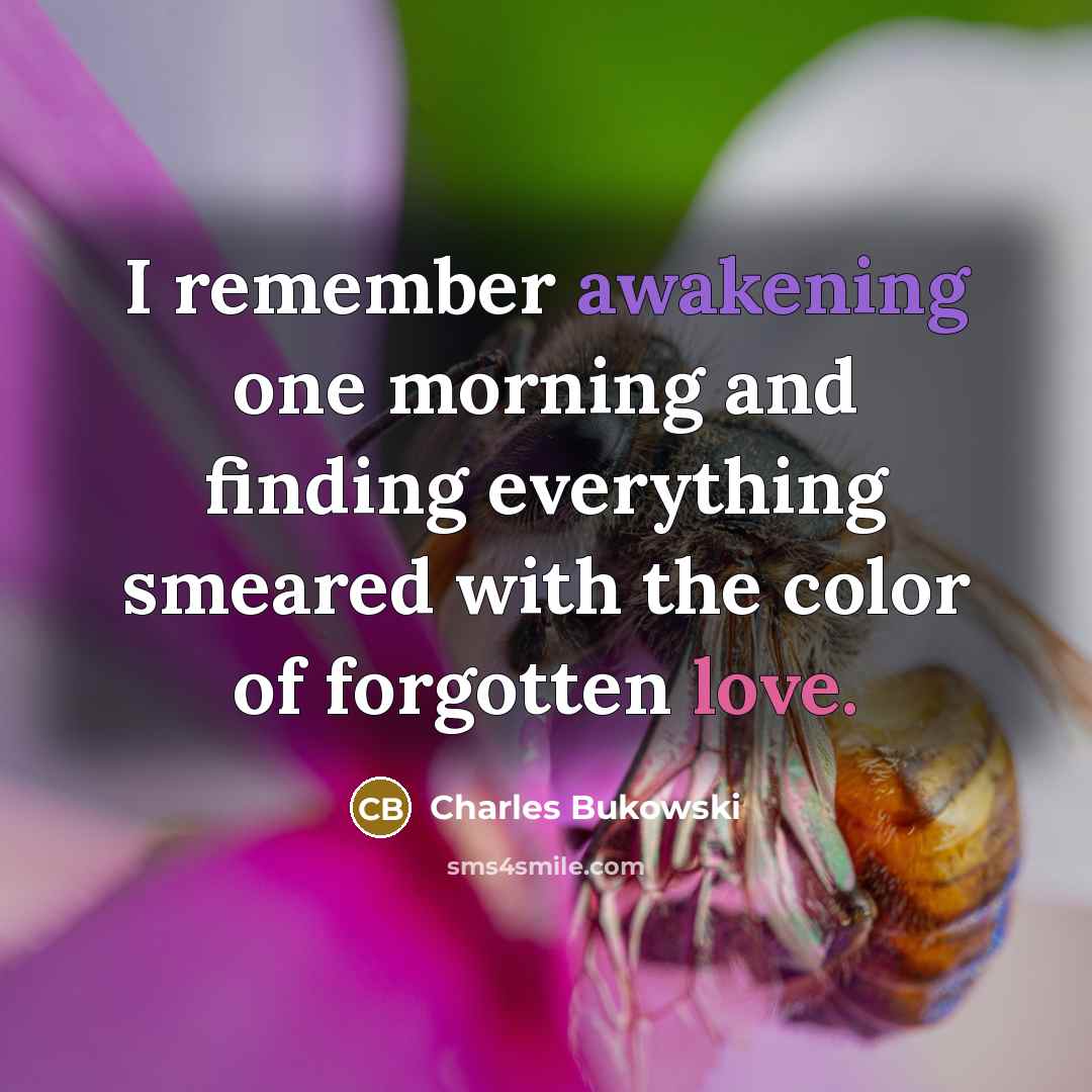 “I remember awakening one morning and finding everything smeared with the color of forgotten love.” quote by Charles Bukowski