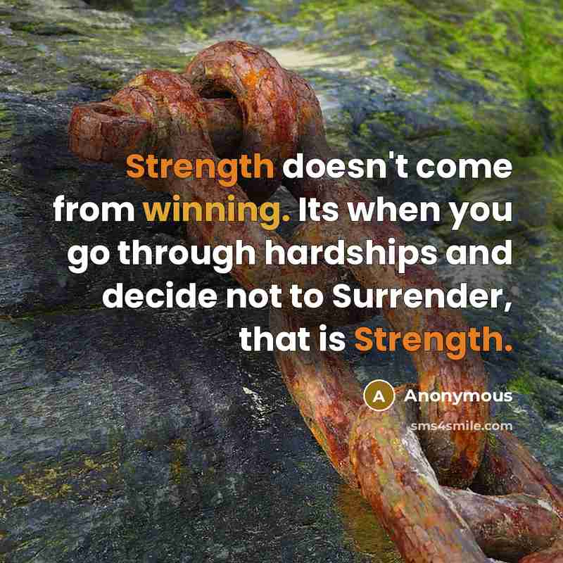 “Strength doesn't come from winning. Its when you go through hardships and decide not to Surrender, that is Strength.” quote by Anonymous