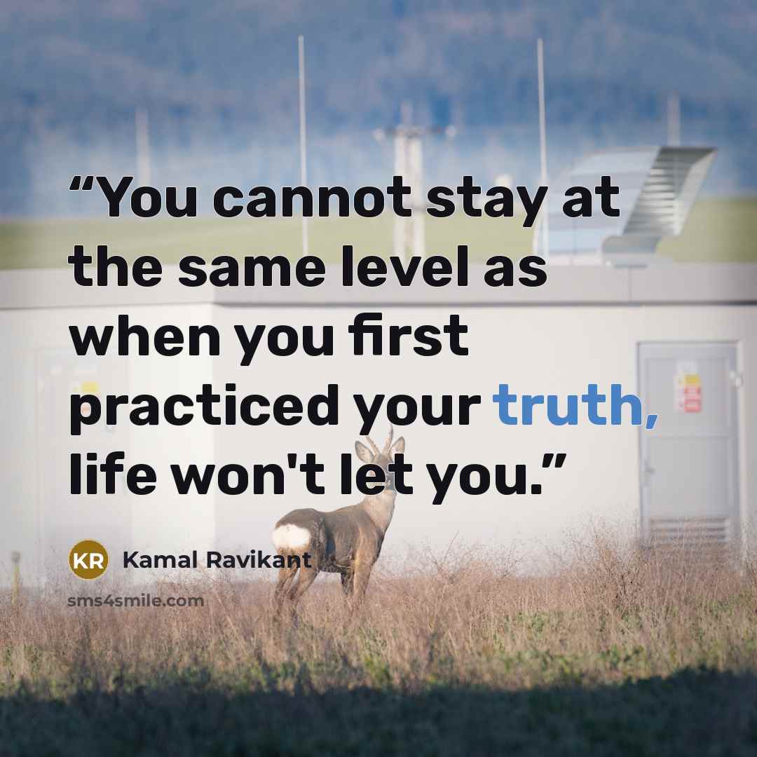 “You cannot stay at the same level as when you first practiced your truth, life won't let you.” quote by Kamal Ravikant