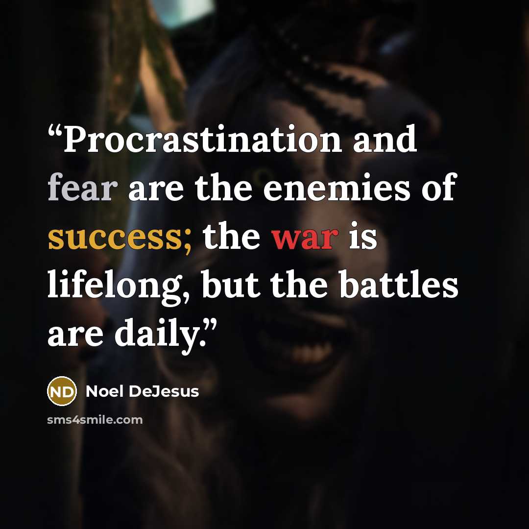 “Procrastination and fear are the enemies of success; the war is lifelong, but the battles are daily.” quote by Noel DeJesus