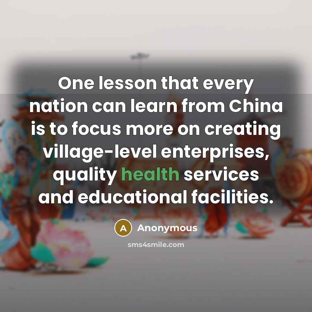 “One lesson that every nation can learn from China is to focus more on creating village-level enterprises, quality health services and educational facilities.” quote by Anonymous