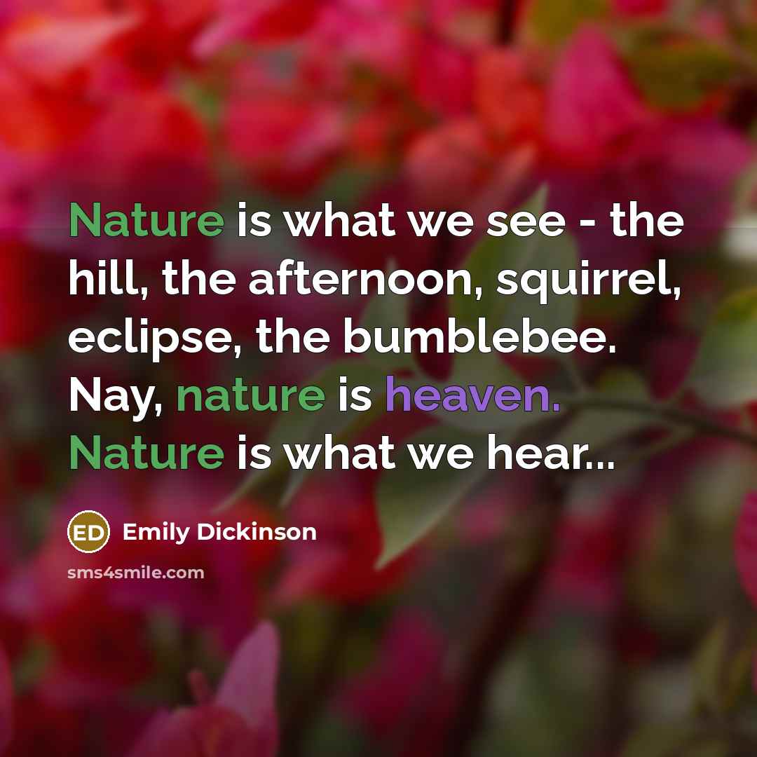“Nature is what we see - the hill, the afternoon, squirrel, eclipse, the bumblebee. Nay, nature is heaven. Nature is what we hear...” quote by Emily Dickinson