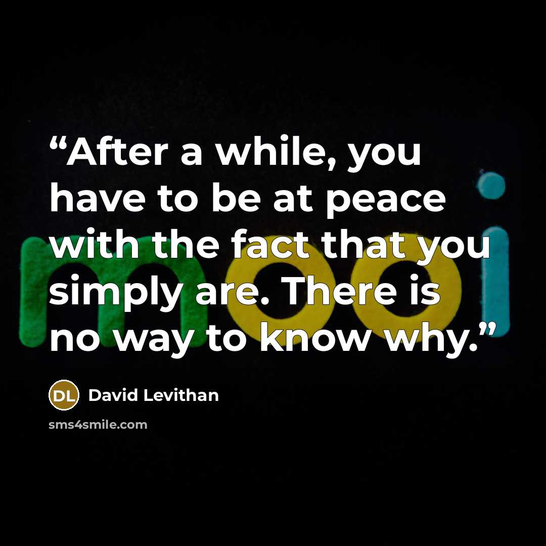 “After a while, you have to be at peace with the fact that you simply are. There is no way to know why.” quote by David Levithan