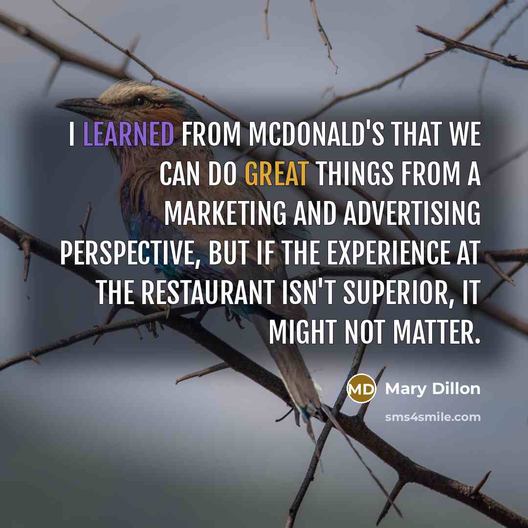 “I learned from McDonald's that we can do great things from a marketing and advertising perspective, but if the experience at the restaurant isn't superior, it might not matter.” quote by Mary Dillon