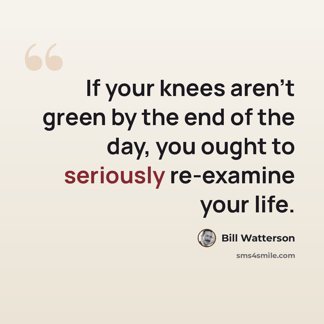 “If your knees aren't green by the end of the day, you ought to seriously re-examine your life.” quote by Bill Watterson
