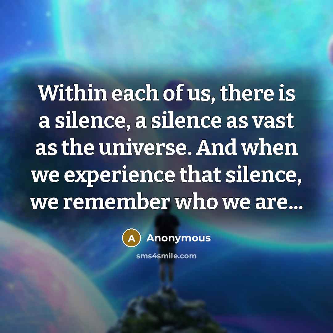 “Within each of us, there is a silence, a silence as vast as the universe. And when we experience that silence, we remember who we are...” quote by Anonymous