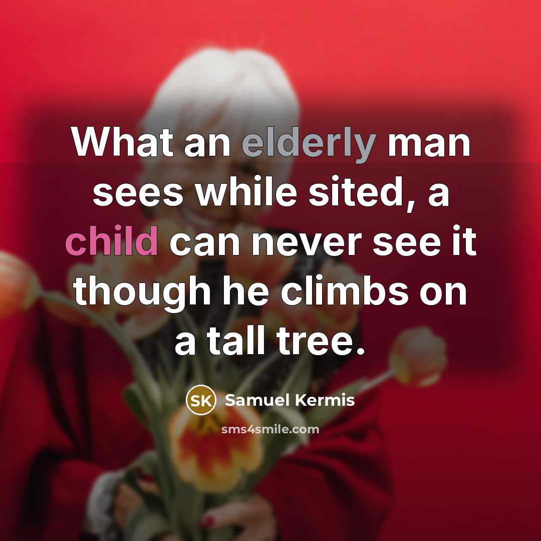 “What an elderly man sees while sited, a child can never see it though he climbs on a tall tree.” quote by Samuel Kermis